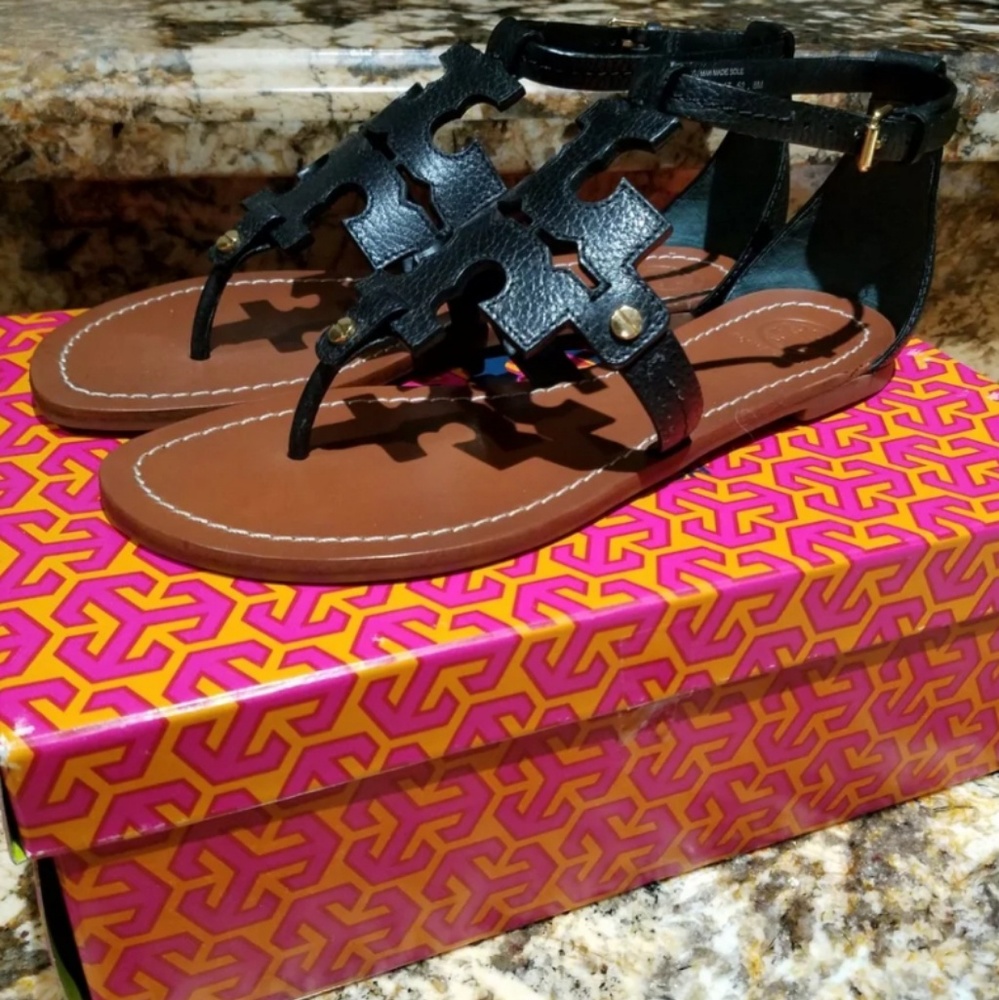 Tory Burch Phoebe Black Sandals NEW 8M
